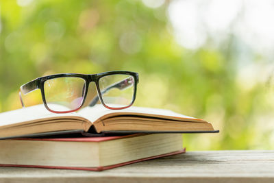 Close-up of eyeglasses on table