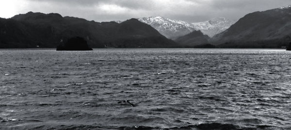 Scenic view of sea against mountains