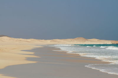 Scenic view of beach against clear sky