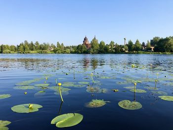 Scenic view of lake against clear sky