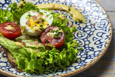 High angle view of salad served in plate