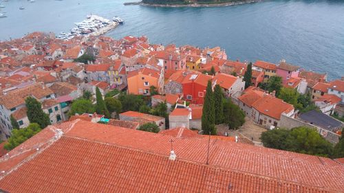 High angle view of buildings in city