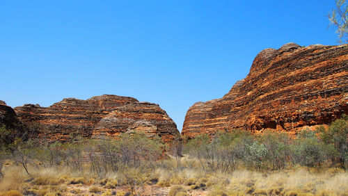 Panoramic view of rock formation against clear sky