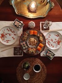 High angle view of drink on table