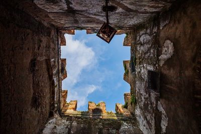 Low angle view of old building against cloudy sky