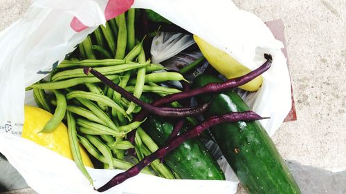 High angle view of vegetables in container