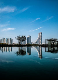 View of bridge over river in city