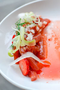 Close-up of chopped vegetables in plate