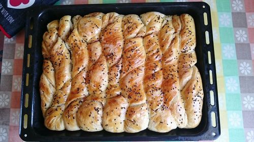 High angle view of bread in plate