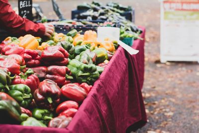 Various vegetables for sale at market stall