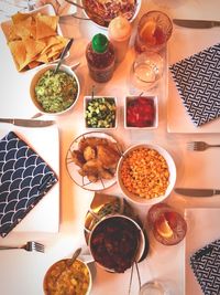 High angle view of meal served on table