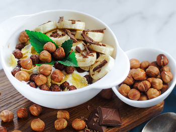 High angle view of food in bowl on table