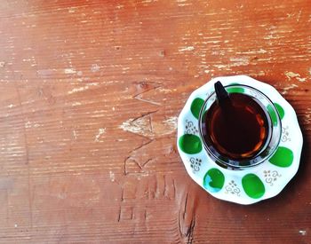 High angle view of breakfast on table