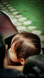 Portrait of young woman looking away