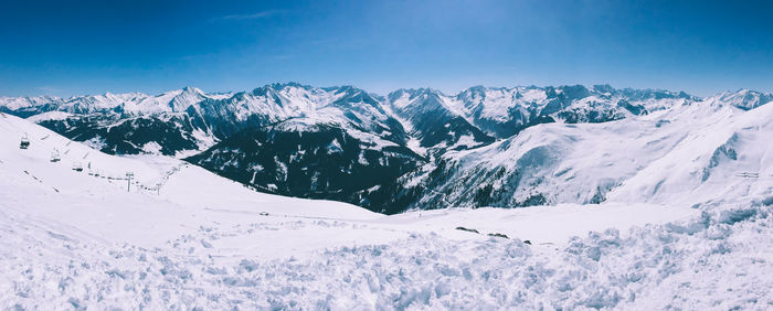 Scenic view of snow covered mountains