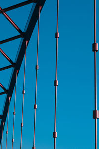 Cropped metallic bridge against clear blue sky