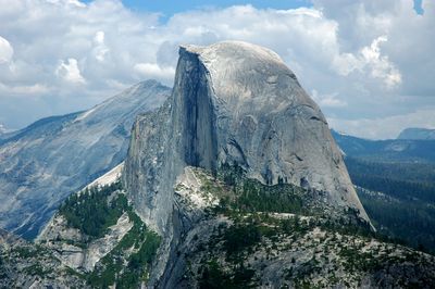 Scenic view of mountains against cloudy sky