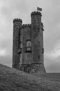 Broadway tower close up view with overcast sky