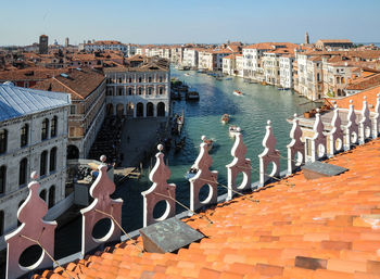 High angle view of buildings in city