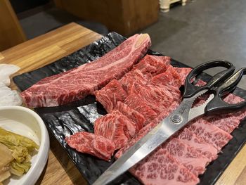 High angle view of food on table