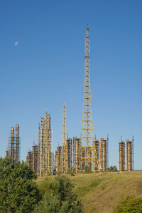 Modern buildings against clear blue sky