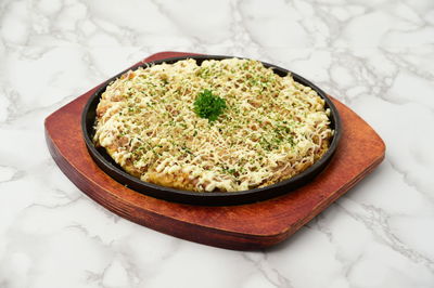 High angle view of food in bowl on table