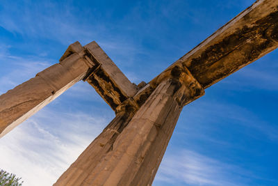 Low angle view of old building against blue sky