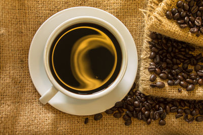 Directly above shot of coffee cup on table