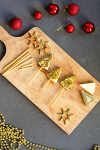 Appetizer of new year trees made of cheese , easy cooking,