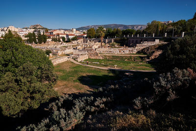 High angle view of townscape against sky