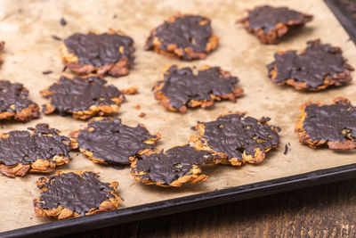 High angle view of cookies on table