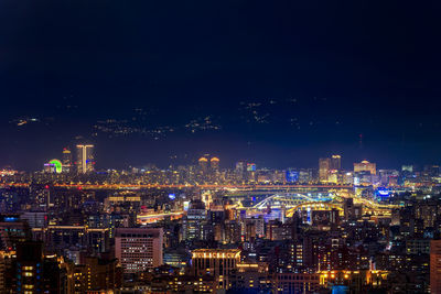 High angle view of illuminated city against sky at night  taiwan.