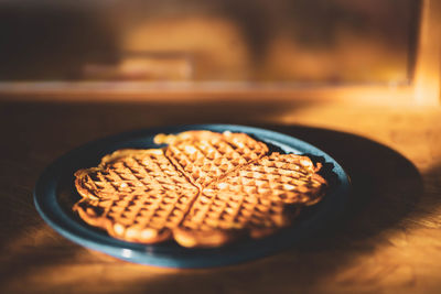 High angle view of bread in plate on table