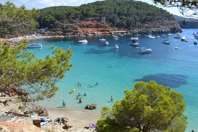 High angle view of people on beach