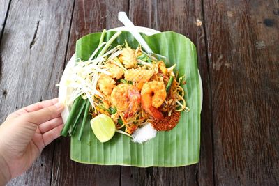 High angle view of food in plate on table