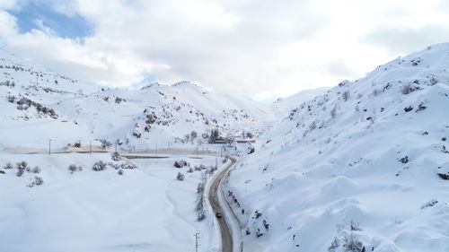 Scenic view of snowcapped mountains against sky