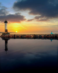 Scenic view of sea against orange sky