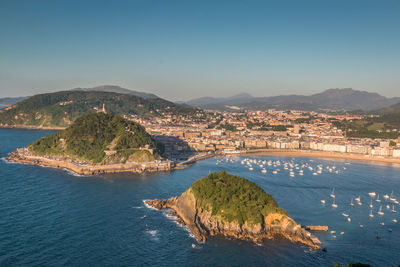 High angle view of city at waterfront