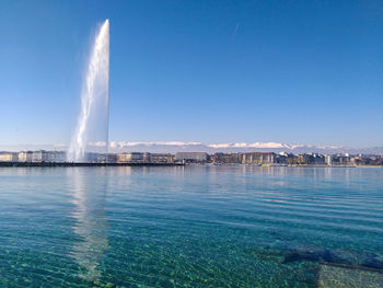 Panoramic view of sea against blue sky