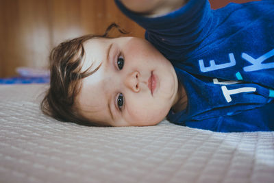 Close-up of cute baby at home