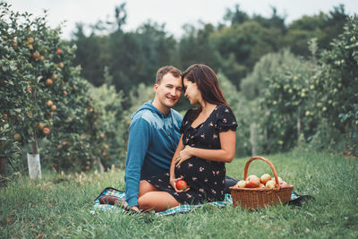 Young couple kissing in basket