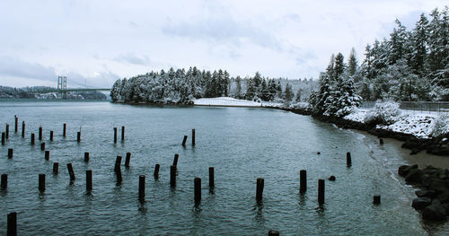 Scenic view of frozen lake against sky