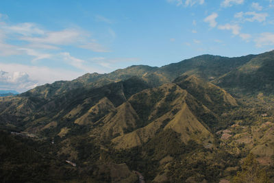 Scenic view of mountains against cloudy sky