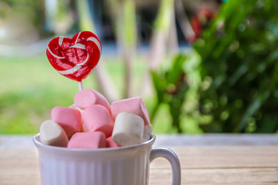 Close-up of heart shape on table