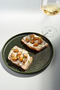 High angle view of food in plate on table