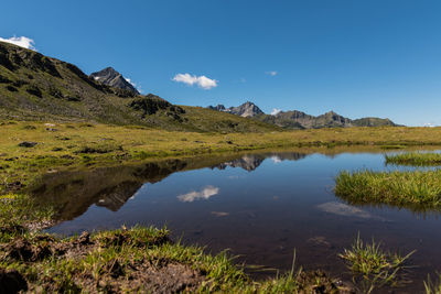 Idyllic view of mountains and river against sky