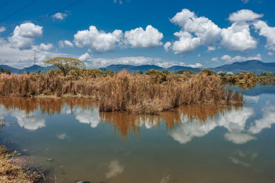 Scenic view of lake against sky