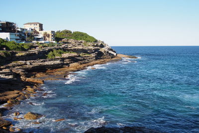 Scenic view of sea against clear sky