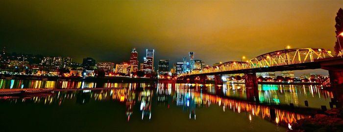 Bridge over river at night