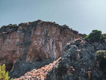 Low angle view of rock formations against sky